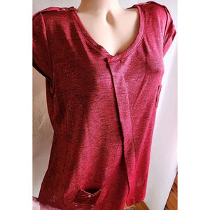 Red Sparkle Sheer Sleeveless Holiday Christmas Party LG Shirt NWT